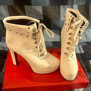 Matte white high heel ankle boots